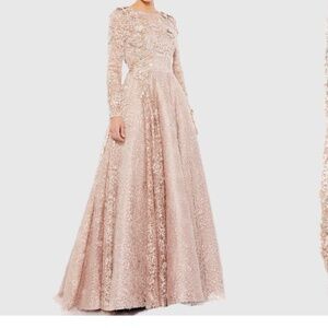 Mac Duggal 11121 Mocha Embellished Long Sleeve Illusion A-Line Gown Size 10